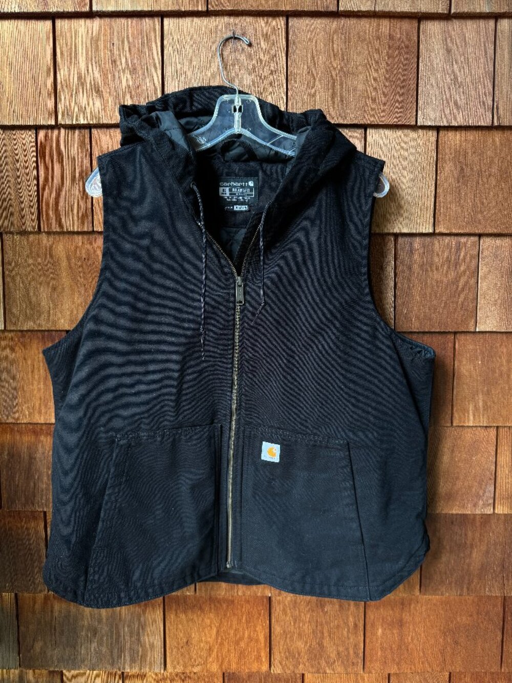 Carhartt Black Relaxed Fit Washed Duck Quilted Hooded Vest in Women's X-Large